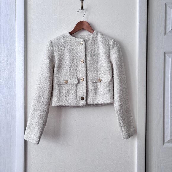 Abercrombie & Fitch Collarless Cropped Tweed Jacket - Picture 3 of 8